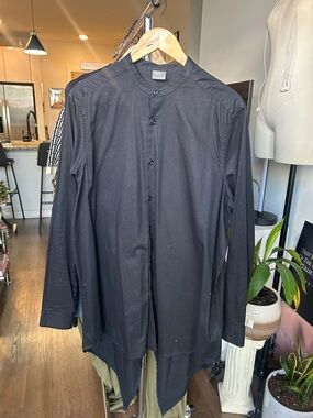 ASOS Black Longline Fishtale Band Collar Shirt Jacket